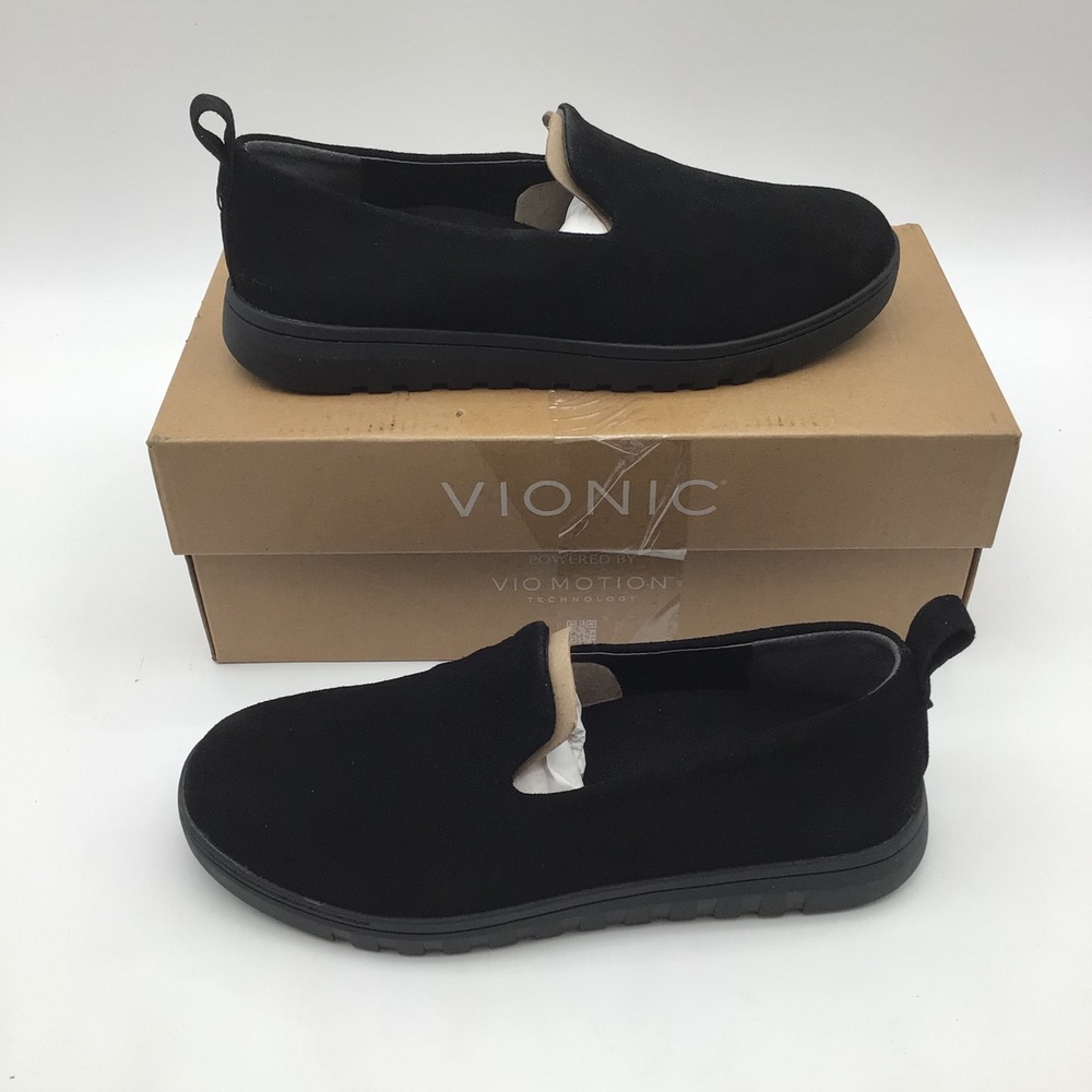 Vionic Uptown Willa Black Suede Slip On Loafer Flats Orthotic Womens Size 6M NEW